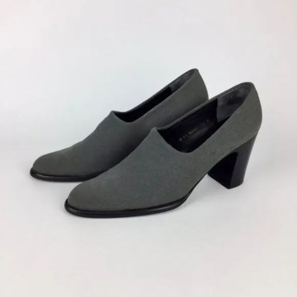 Vintage Robert Clergerie Womens Gray Fabric Shootie Pumps Block Heel size 9