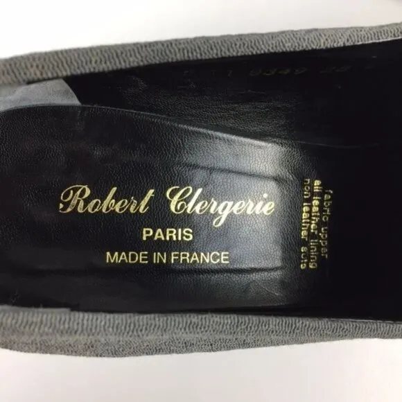 Vintage Robert Clergerie Womens Gray Fabric Shootie Pumps Block Heel size 9