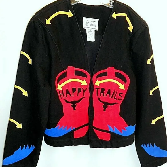 Vintage Rodeo Cowgirl Western Black Crop Jacket -S