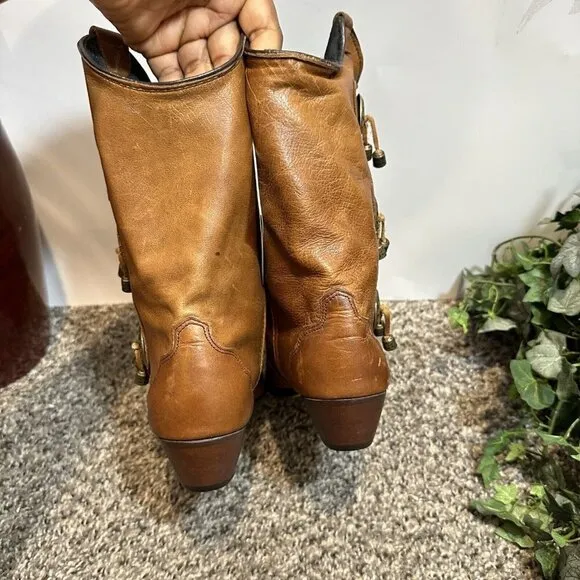 Vintage Sage Abilene Concho Studded Boots 6 M Cowgirl Western Brown Leather Boho
