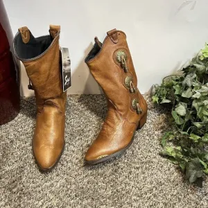 Vintage Sage Abilene Concho Studded Boots 6 M Cowgirl Western Brown Leather Boho