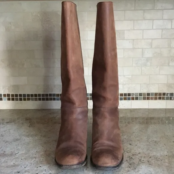 Vintage Salvatore Ferragamo Brown Distressed Leather Tall Riding Boots