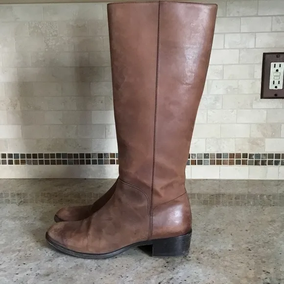 Vintage Salvatore Ferragamo Brown Distressed Leather Tall Riding Boots