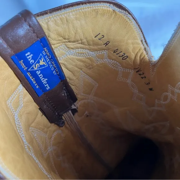 Vintage Sanders Cowboy Boots Men’s 12 A Hand Crafted Leather Western Riding Boot