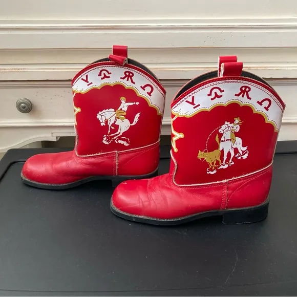 Vintage Sears 1970’s Red Cowboy Boots with Star Design