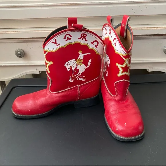 Vintage Sears 1970’s Red Cowboy Boots with Star Design