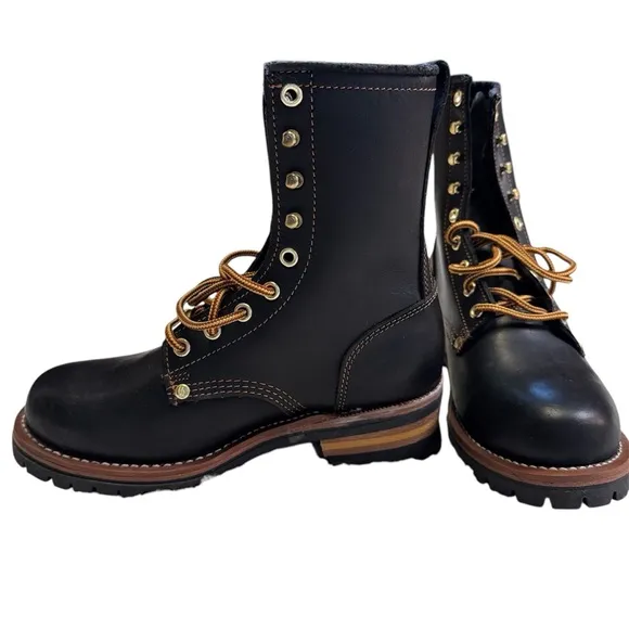 Vintage Sketchers Black Leather Cascade Style Logger Boots Size 7.5 Lace Up NWOT