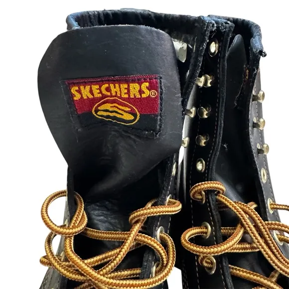 Vintage Sketchers Black Leather Cascade Style Logger Boots Size 7.5 Lace Up NWOT