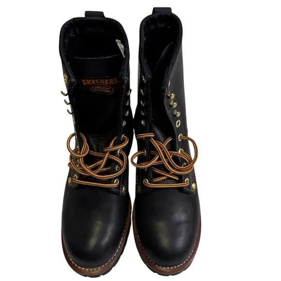 Vintage Sketchers Black Leather Cascade Style Logger Boots Size 7.5 Lace Up NWOT
