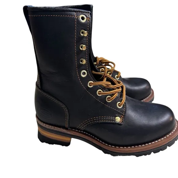 Vintage Sketchers Black Leather Cascade Style Logger Boots Size 7.5 Lace Up NWOT
