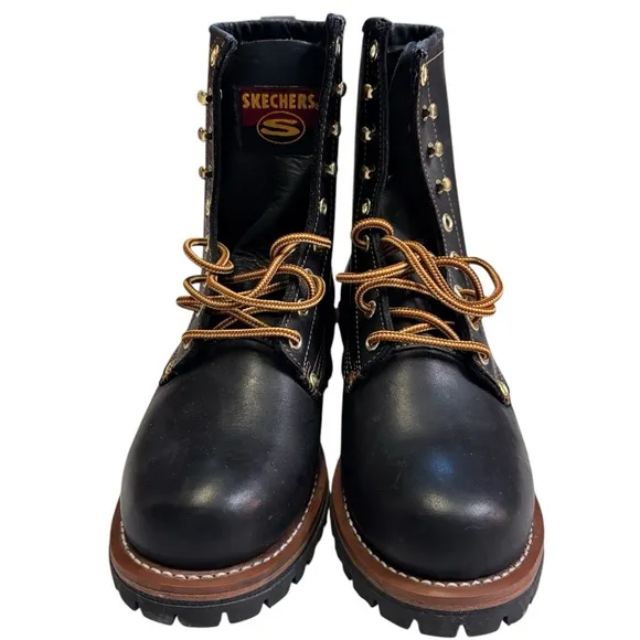 Vintage Sketchers Black Leather Cascade Style Logger Boots Size 7.5 Lace Up NWOT