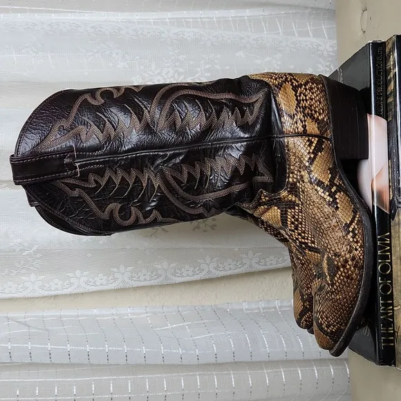 Vintage Snake Skin Justin Cowboy Western Boots Men's Sz8
