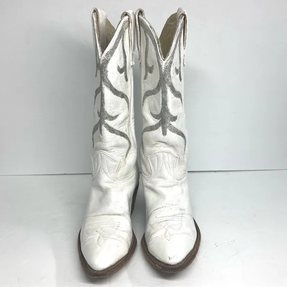 Vintage Stewart's 70s Leather Western White silver Boots 5 A Arizona Cowboy