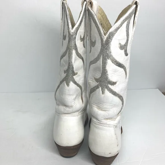 Vintage Stewart's 70s Leather Western White silver Boots 5 A Arizona Cowboy