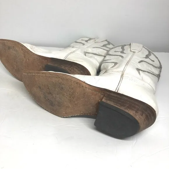 Vintage Stewart's 70s Leather Western White silver Boots 5 A Arizona Cowboy