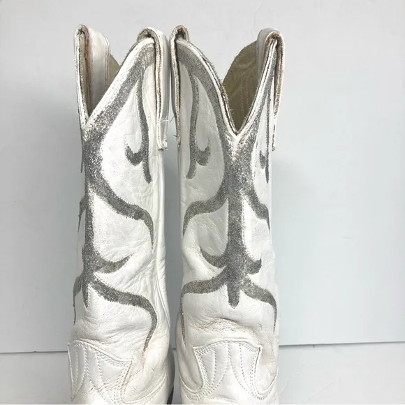 Vintage Stewart's 70s Leather Western White silver Boots 5 A Arizona Cowboy