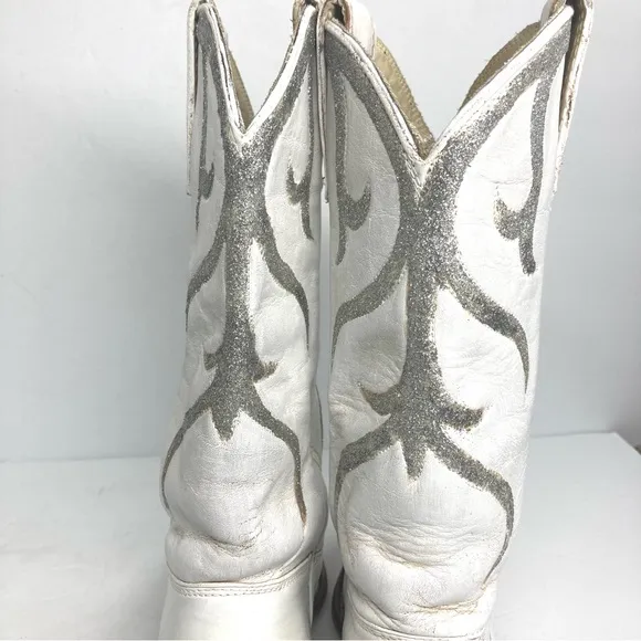 Vintage Stewart's 70s Leather Western White silver Boots 5 A Arizona Cowboy