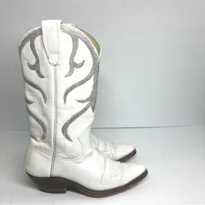 Vintage Stewart's 70s Leather Western White silver Boots 5 A Arizona Cowboy