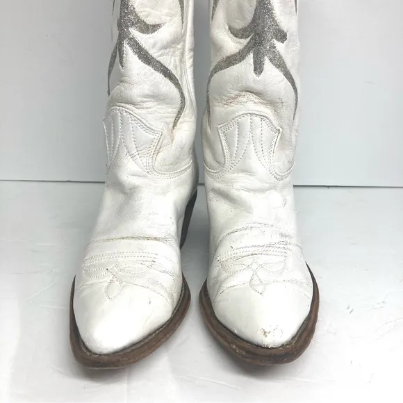 Vintage Stewart's 70s Leather Western White silver Boots 5 A Arizona Cowboy