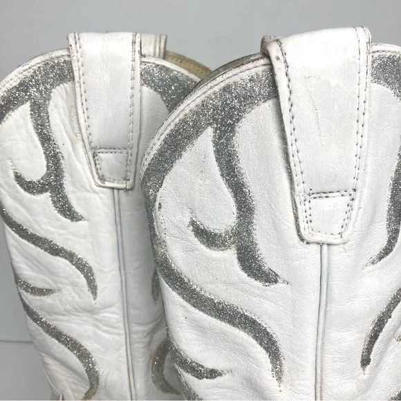 Vintage Stewart's 70s Leather Western White silver Boots 5 A Arizona Cowboy