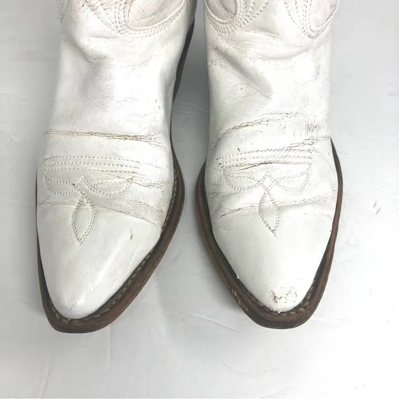 Vintage Stewart's 70s Leather Western White silver Boots 5 A Arizona Cowboy