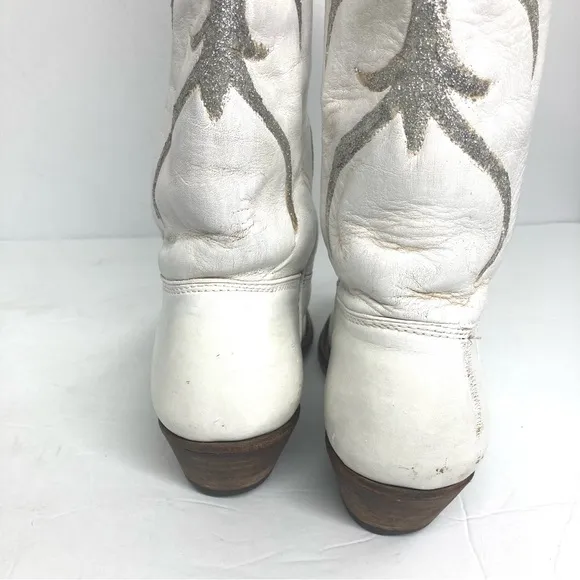 Vintage Stewart's 70s Leather Western White silver Boots 5 A Arizona Cowboy