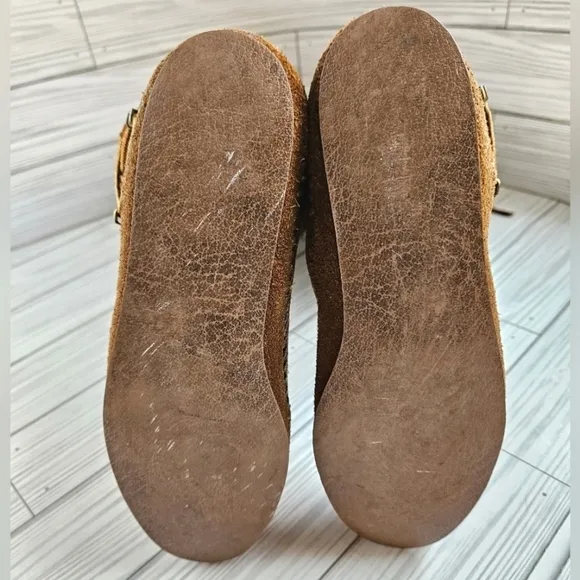 Vintage Suede Lace Up Moccasin Fringe Boots in Umber Brown Women's Size 5