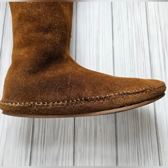 Vintage Suede Lace Up Moccasin Fringe Boots in Umber Brown Women's Size 5