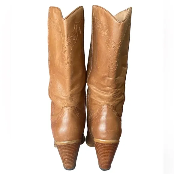 Vintage Tan Biege Heeled Cowboy Boots Women's 7.5