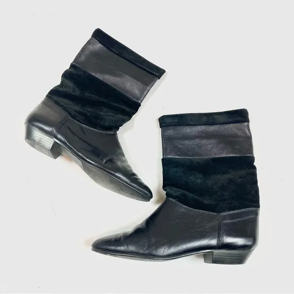 Vintage Tarantino’s Black Leather &amp; Suede Round Toe Boots
