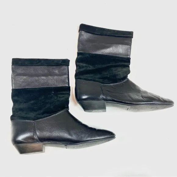 Vintage Tarantino’s Black Leather &amp; Suede Round Toe Boots
