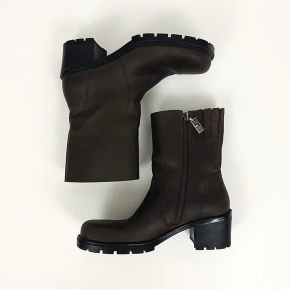 Vintage Tommy Hilfiger 1990’s Genuine Leather Square-Toe Lug-Sole Boots