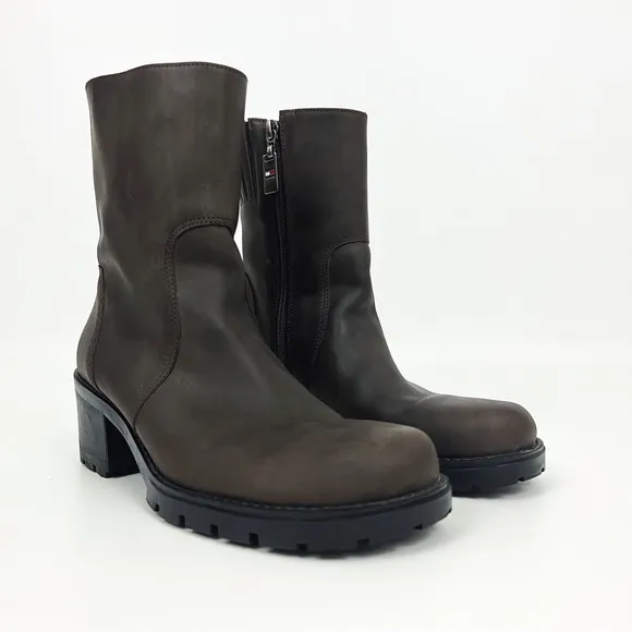 Vintage Tommy Hilfiger 1990’s Genuine Leather Square-Toe Lug-Sole Boots