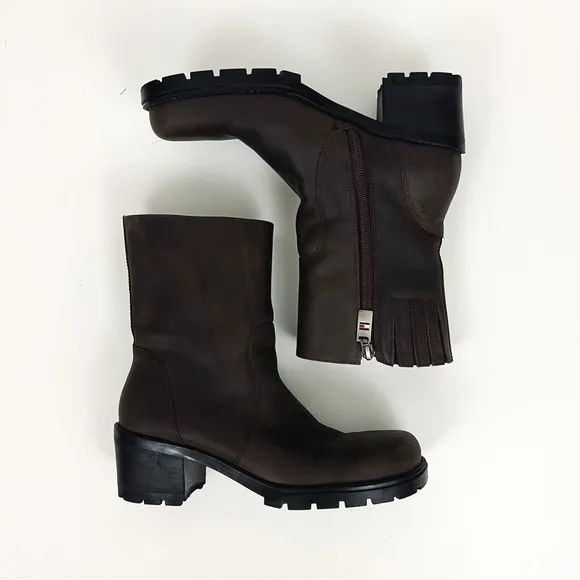 Vintage Tommy Hilfiger 1990’s Genuine Leather Square-Toe Lug-Sole Boots