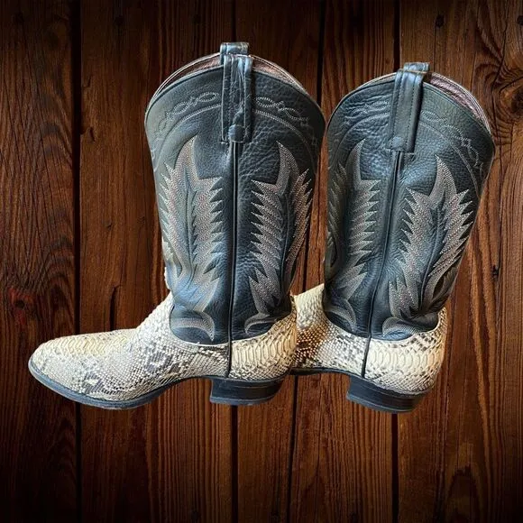 Vintage Tony Lama Back Cut Python Cowboy Boots   Snakeskin Made in USA 7D