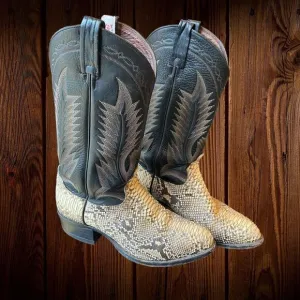 Vintage Tony Lama Back Cut Python Cowboy Boots   Snakeskin Made in USA 7D