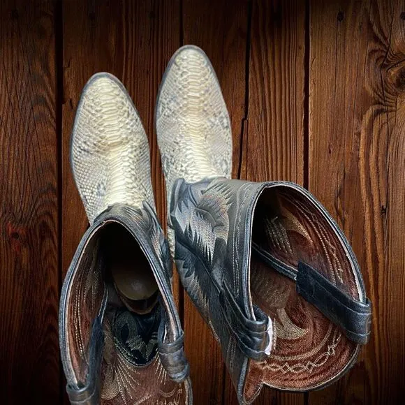 Vintage Tony Lama Back Cut Python Cowboy Boots   Snakeskin Made in USA 7D