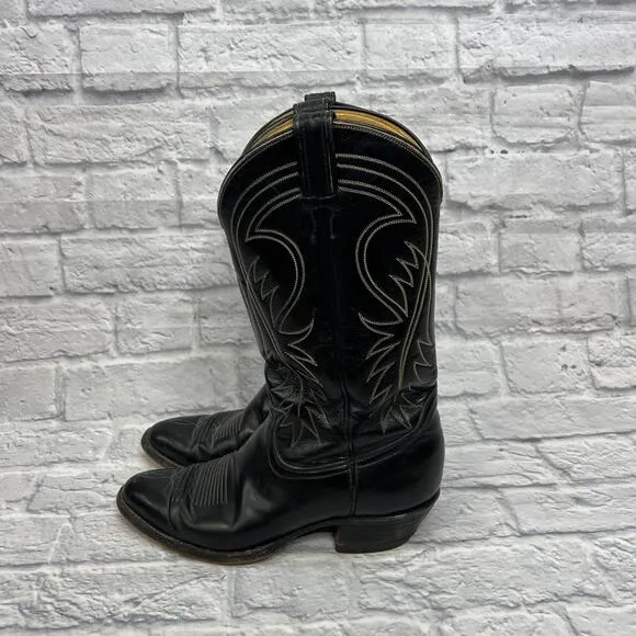 Vintage Tony Lama Boots Mens 9D Black White Stitching Cowhide #6238 Made in USA