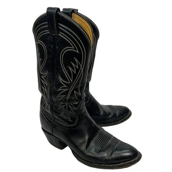 Vintage Tony Lama Boots Mens 9D Black White Stitching Cowhide #6238 Made in USA