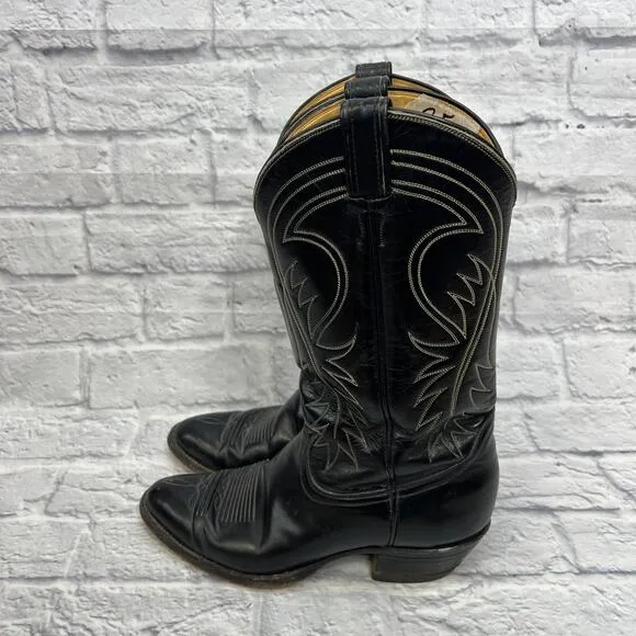 Vintage Tony Lama Boots Mens 9D Black White Stitching Cowhide #6238 Made in USA