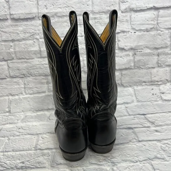 Vintage Tony Lama Boots Mens 9D Black White Stitching Cowhide #6238 Made in USA