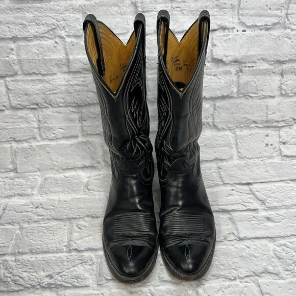 Vintage Tony Lama Boots Mens 9D Black White Stitching Cowhide #6238 Made in USA