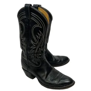 Vintage Tony Lama Boots Mens 9D Black White Stitching Cowhide #6238 Made in USA