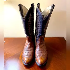 VINTAGE TONY LAMA Cowboy Boots Full Quill Ostrich Nicotine Color