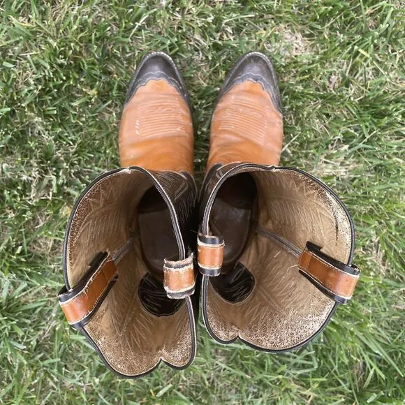 VINTAGE Tony Lama Cowboy Western Boots Peanut Brittle Teju Lizard Toe Cap Cognac