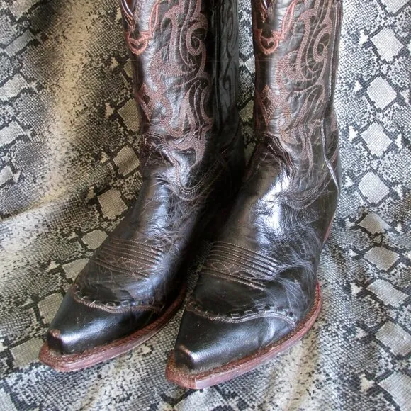 Vintage Tony Lama Dark Chocolate Leather Cowboy Boots size 8 1/2 B
