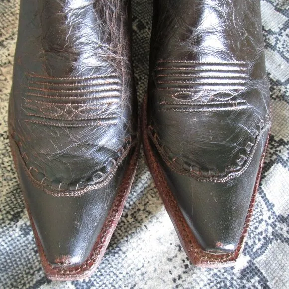 Vintage Tony Lama Dark Chocolate Leather Cowboy Boots size 8 1/2 B