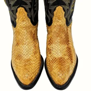 Vintage Tony Lama Exotic Yellow Black Python Snake Cowboy Boots Womens 5 Western