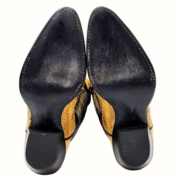 Vintage Tony Lama Exotic Yellow Black Python Snake Cowboy Boots Womens 5 Western