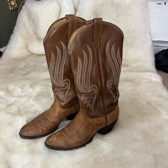 Vintage Tony Lama Gold Label Lizard Boots